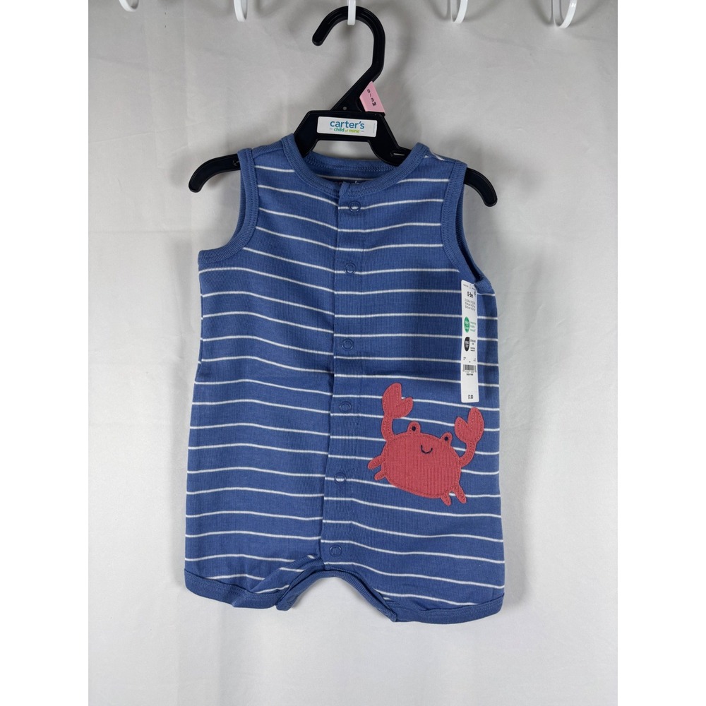 Carters‎ Child of Mine Baby Boys Blue Striped Crab Romper 0-3 Months New
